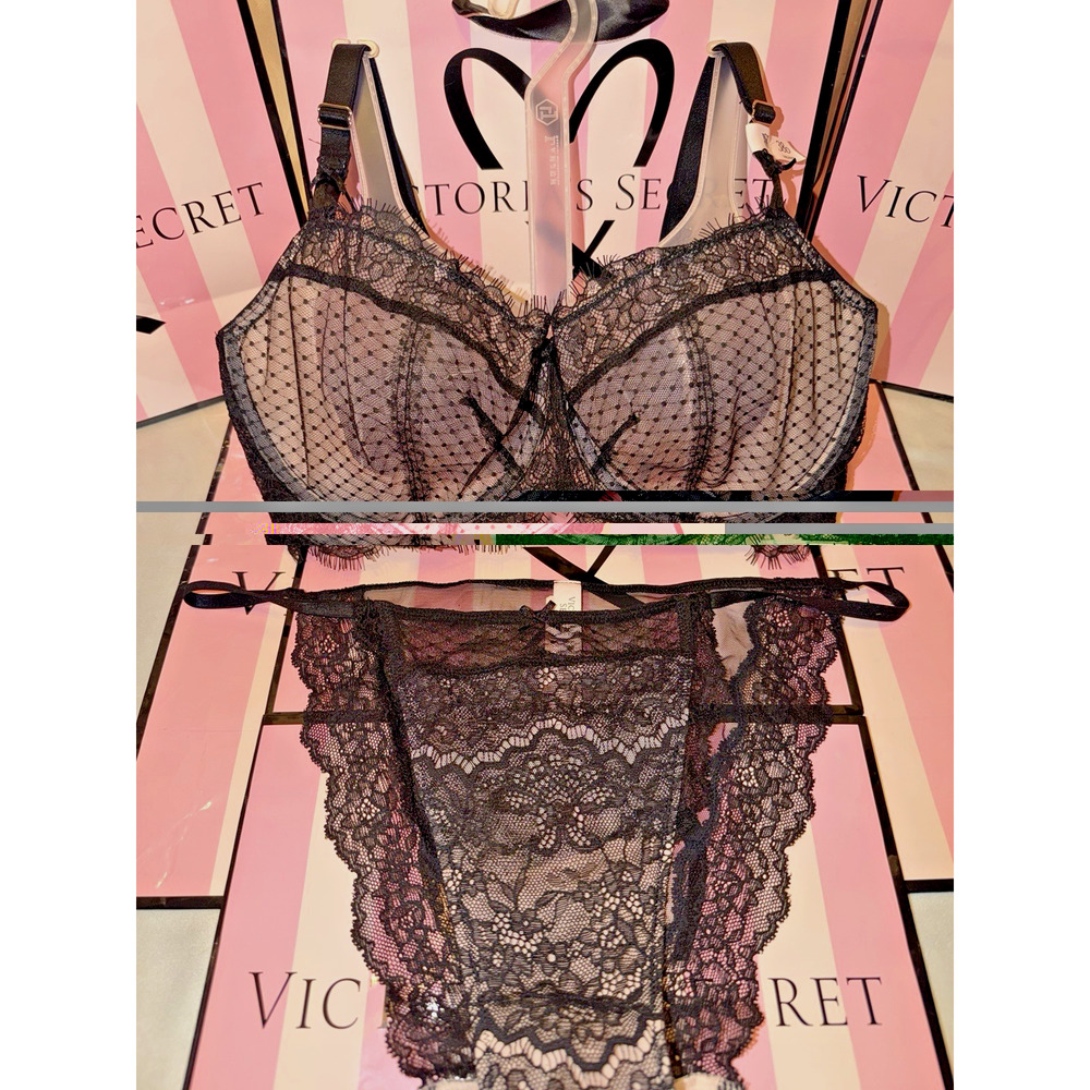 Victoria's Secret Bra Dream Angels 38D Large Panty Black Lace - Picture 2 of 6